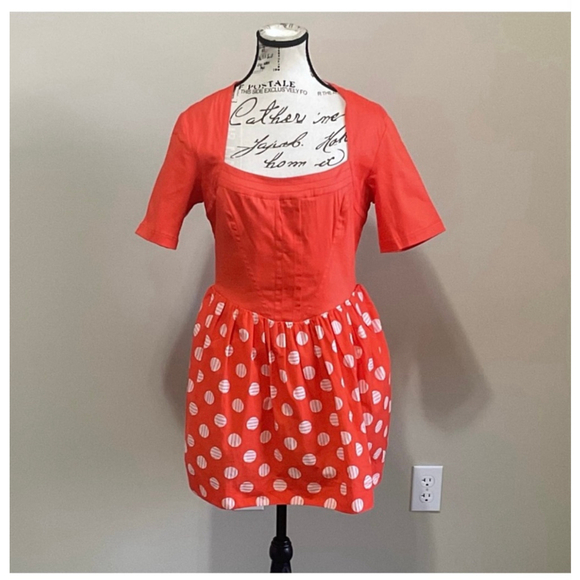 Maeve Anthropologie Polka Dot Mini Dress Red Orange Petite M NWT - Picture 4 of 16